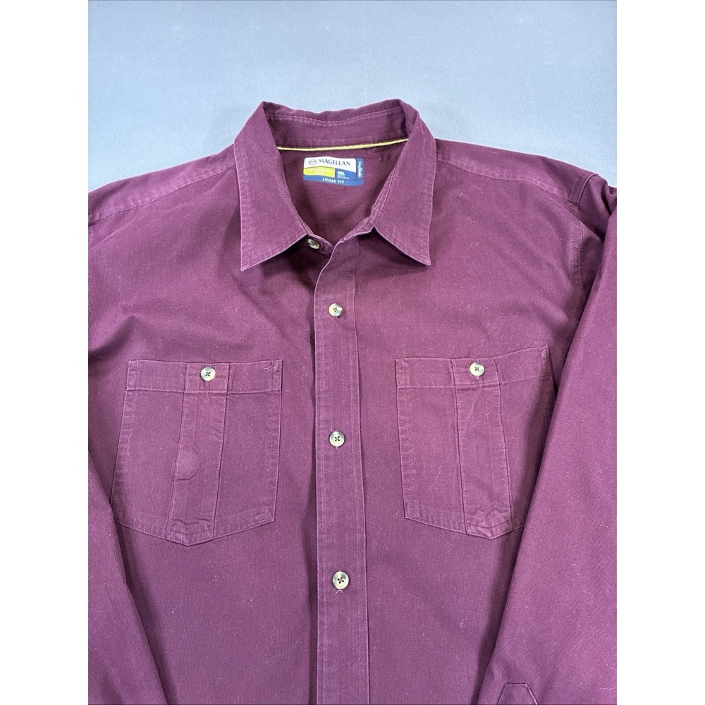 Magellan Outdoors Adventure Gear Men's 2XL Maroon 100% Cotton Button-Up Lg Sleev